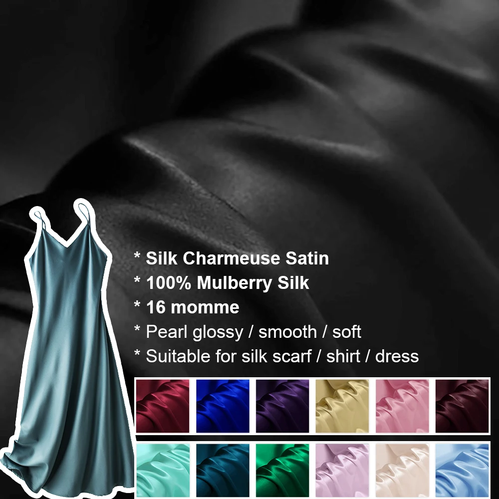 [Promotion]100% Silk Charmeuse Satin 16momme Width 114cm Women Shirt and Dress Fabric 200 Colors Stock