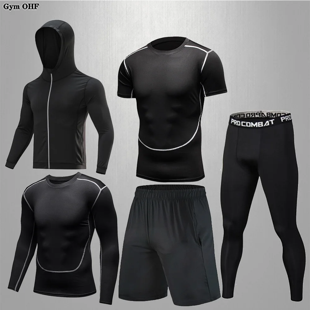 5pcs/set Men's Gym Fitness Compression Sport Suit Track And Field Clothing Men Gym Running Jogging Quick Dry Suits Men Rashguard