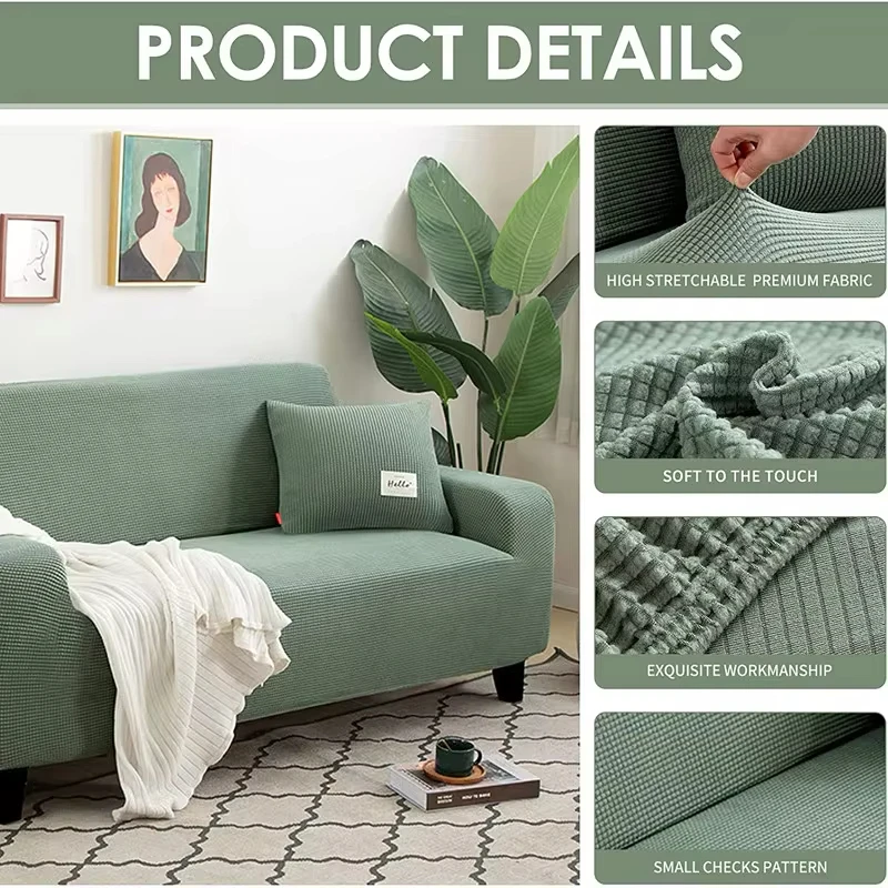 Sofa Cover for Living Room Thick Elastic Polar Fleece Cover for Sofa Couch Armchair 1/2/3/4 Seat L Shaped Corner Sofa Cover