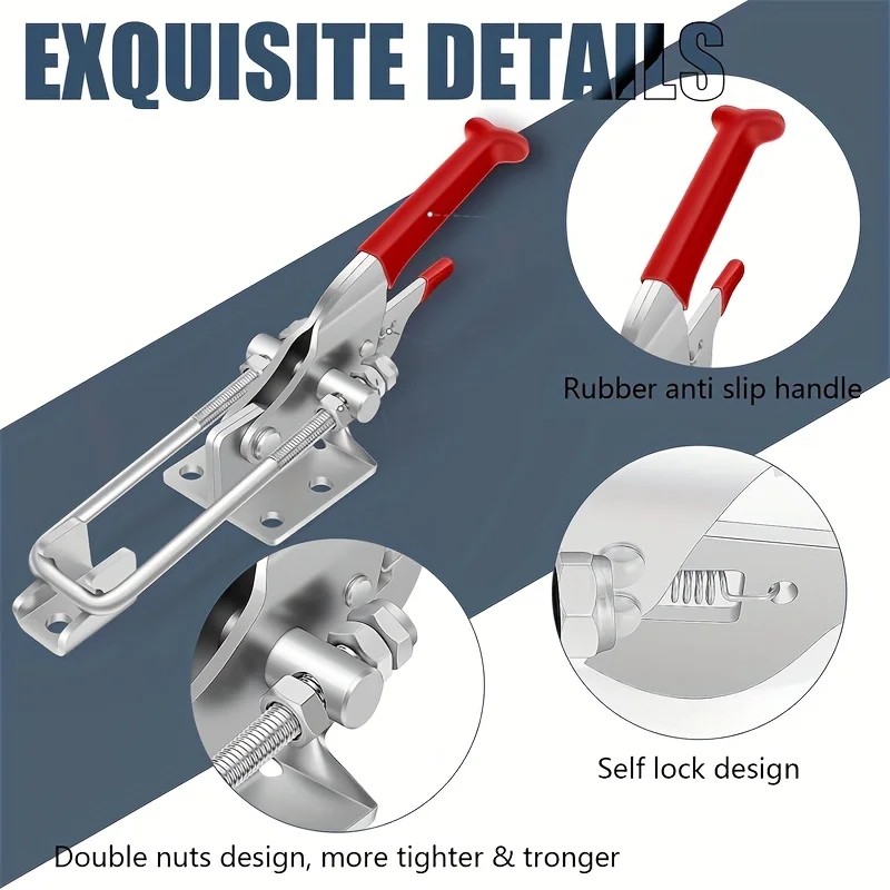 2 Buah Klem Tugas Berat Dapat Disesuaikan Bentuk U Pengunci Otomatis Tipe Baut Pintu Klem Cepat Anti-Selip Klem Dorong Tarik Toggle