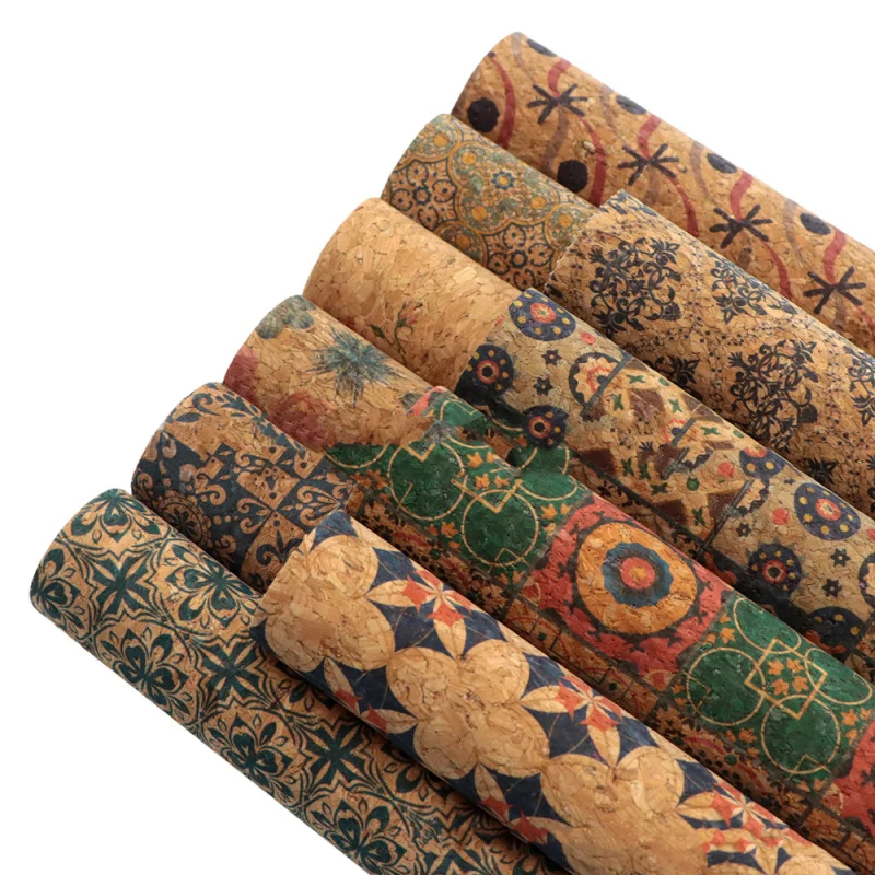 20x33cm Retro Printed Soft Cork Fabric For Clothing Bags Accessories DIY Handmade Crafts Sewing Supplies