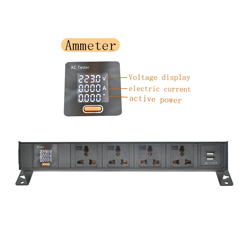 Aluminum alloy shell PDU network cabinet rack 10A universal desktop socket 1-7AC with ammeter USB charging wireless