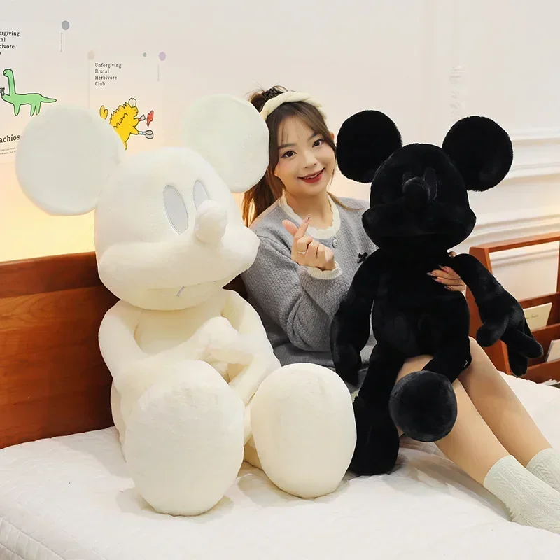 60-120cm Disney Black/White Mickey Mouse Stuffed Plush Doll Minnie Mouse Plushie Toys Cartoon Anime Birthday Xmas Gifts for Kids