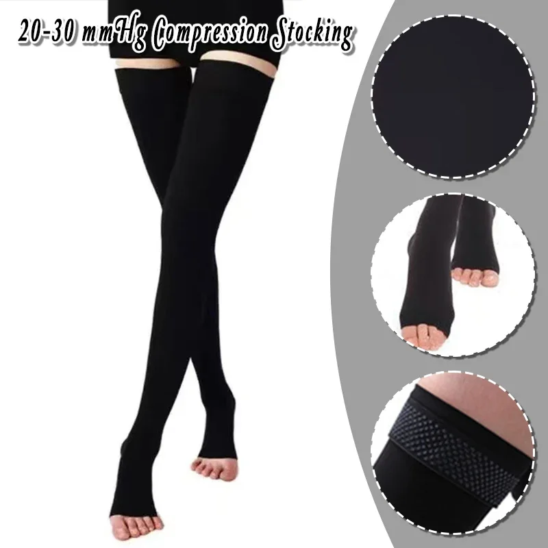 

1pair 20-30mmHg Elastic Nursing Compression Stocking Women Men Sleep Feet Varicose Vein Sock Class 2 Pressure Stockings