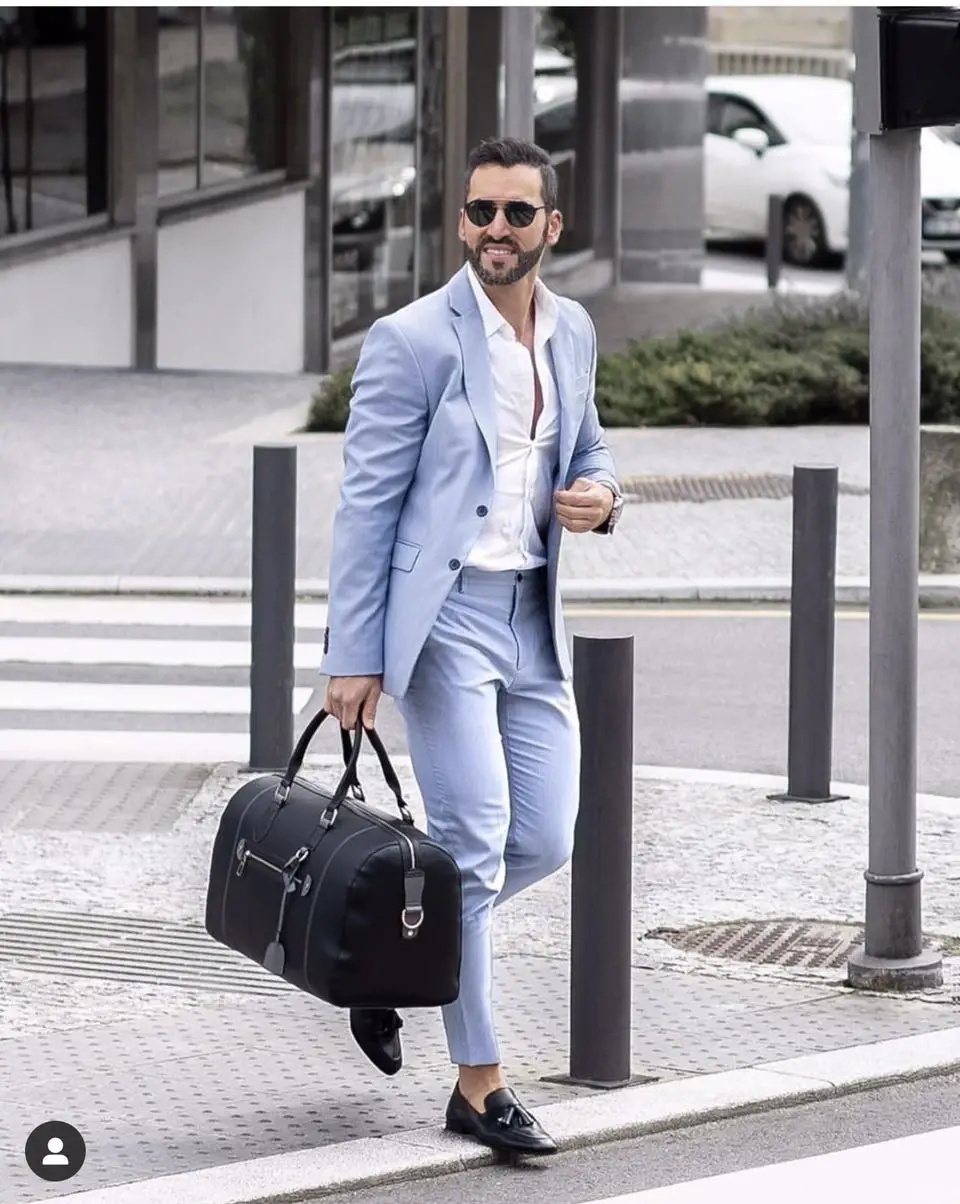 Light Blue  Costume Homme Mariage Casual Men Suits Wedding Groom Fashion Terno Masculino Slim Fit Blazer 2 Pieces Jacket+Pant