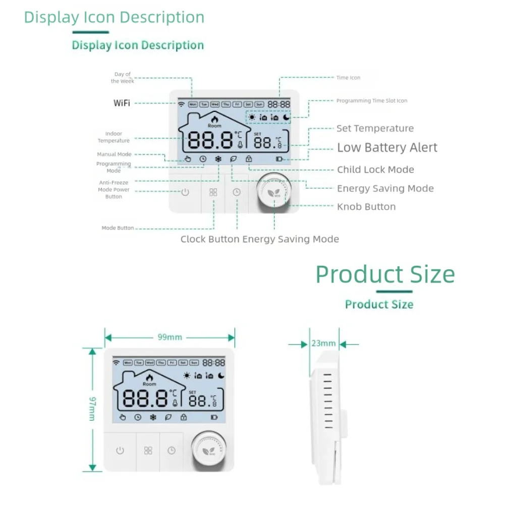 WiFi Smart Temperature Regulator for Gas Boilers Supporting Remote Control and Voice Commands via For Tuya App