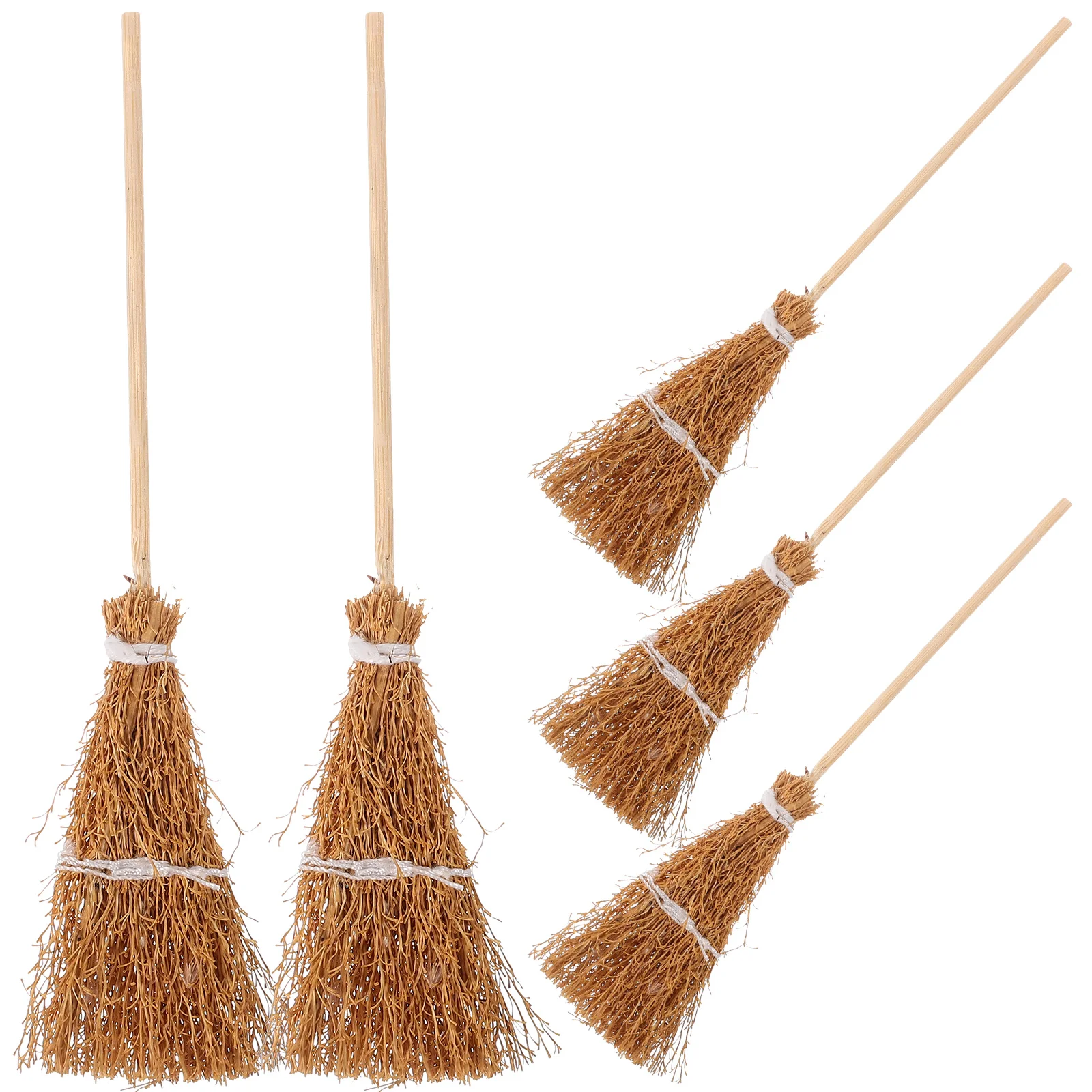 5 Pcs Witch Broom Decorations House Statue Decorative Dollhouse Vegetation Mini Hand-woven Kids Toys