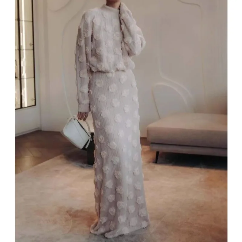 

2025 Fashion Flower Skirt Knitted Suit Luxury Fashion Winter Suit Skirt