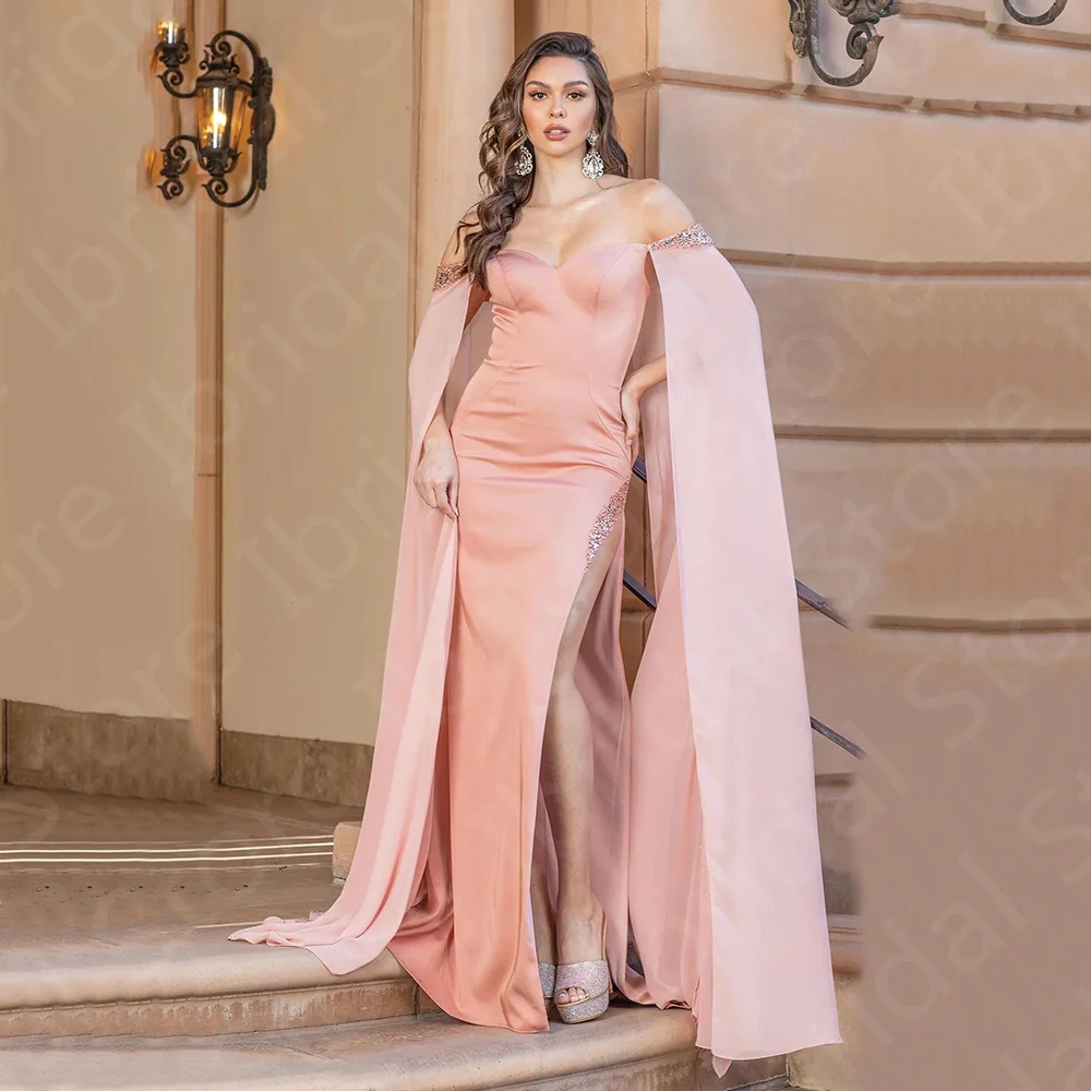 

Latest Arrival Pink Mother of the Bride Dresses Off Shoulder Mother Gowns 2024 Thigh Slit Wedding Party Gowns Mermaid Open Back