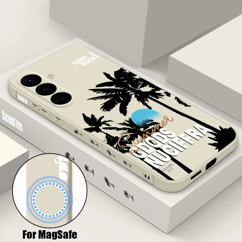 Black Coconut Tree Magnetic Phone Case For Samsung Galaxy S25 FE S26 S25 S24 S23 S22 Ultra For Magsafe Wireless Charge TPU Cover