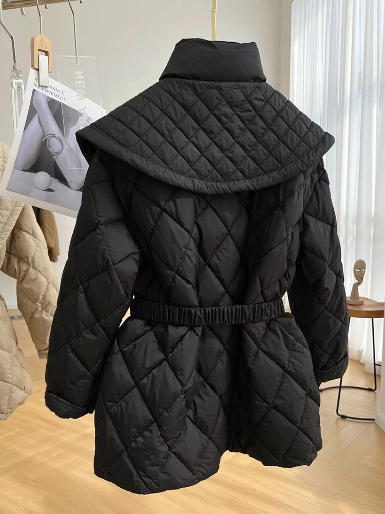 KBAT Winter Vintage Small Fragrance Jacket Women Warm Parka Oversized Cotton Padded Jacket Belt Female Windproof Outerwear