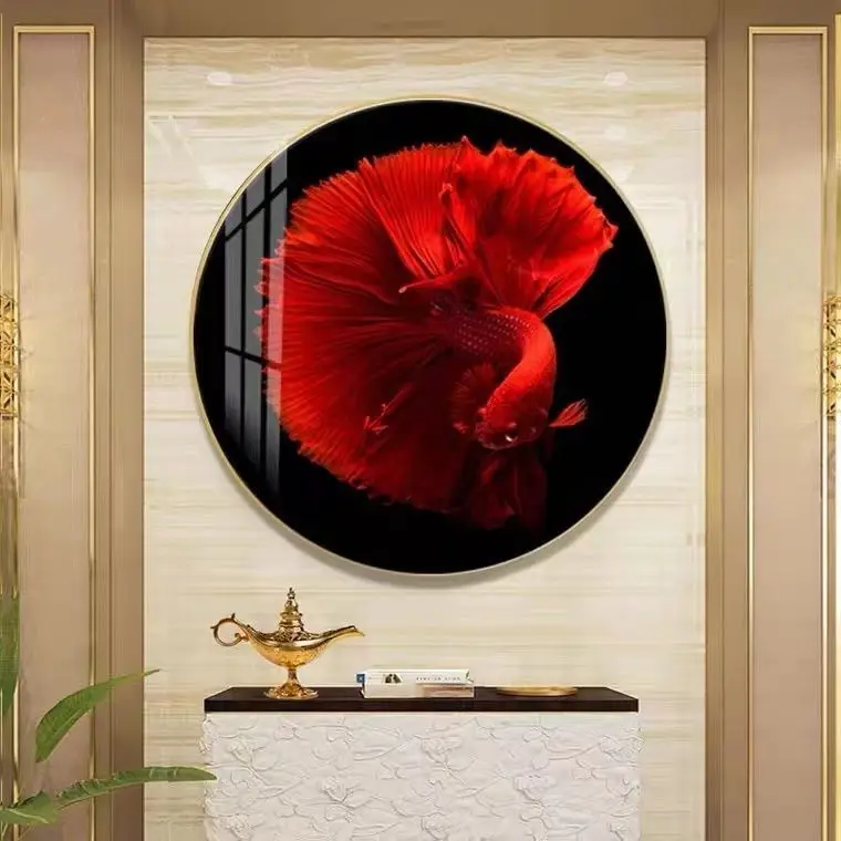 Handmade Cross Embroidery 2024 Finished Red Carp New Round Decoration Hanging Picture for Living Room, Bedroom, and Bedroom