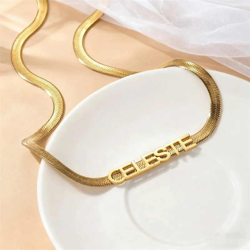 

Custom Name Necklace for Women Personalized A-Z Letter Name Necklace Stainless Steel Snake Chain Necklace Jewelry Christmas Gift