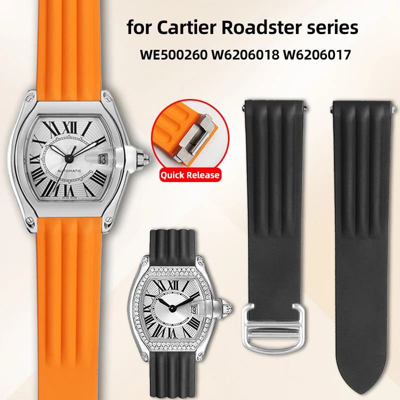 19mm Quick Release Fluororubber Watch Band For Cartier Roadster sports car strap W6206017 W6206018 Mens Soft FKM Rubber Bracelet