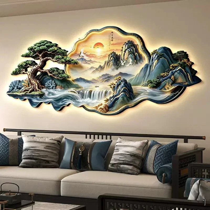 New Chinese Style Welcoming Pine Living Room Decoration Painting, Light Luxury And Grand Sofa Background Wall Mural