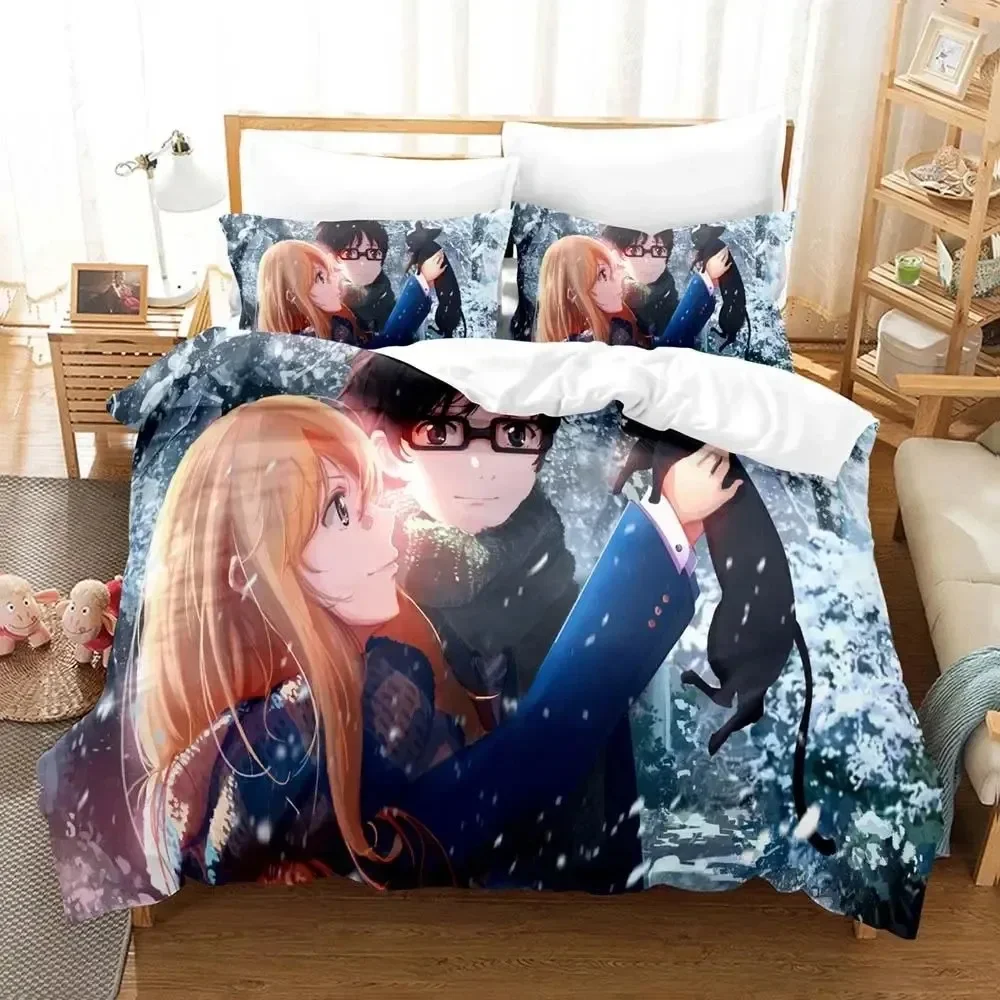 Anime Your Lie in April Comfortable Duvet Quilt Cover Pillowcase Bedding Set Children Bedroom Decoration Home Textile