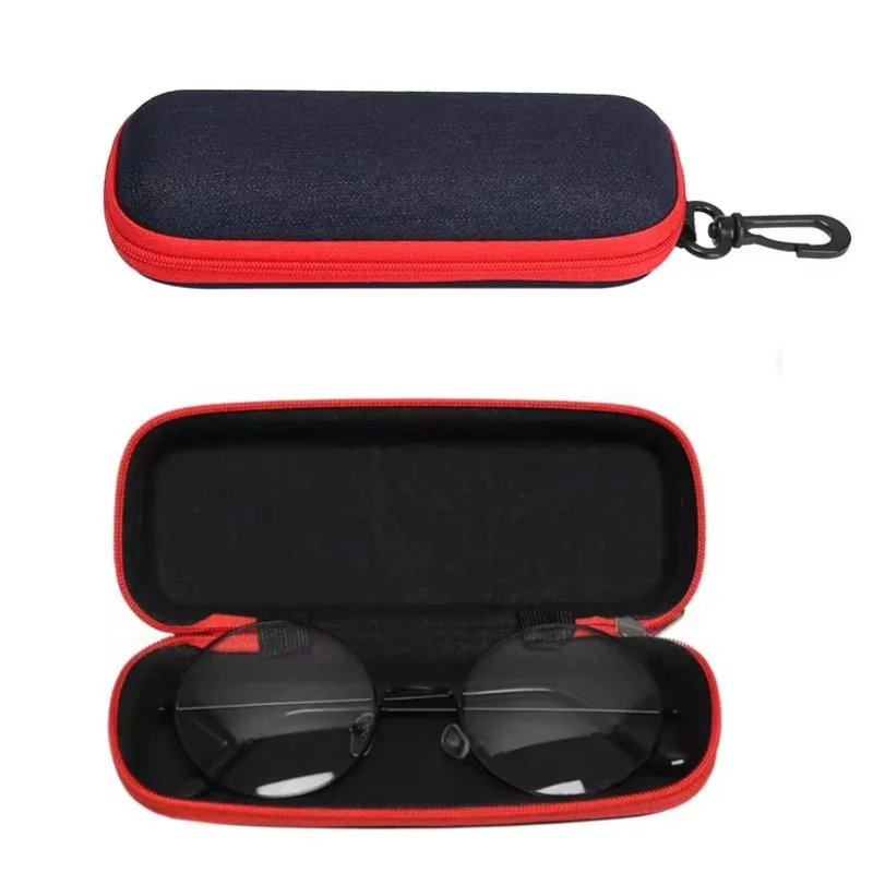 Modische Brillenbox aus Denim-Stoff mit Reißverschluss, Sonnenbrillen-Schutzbehälter, Brillenetui, Lesebrillen-Organizer, Tragetasche