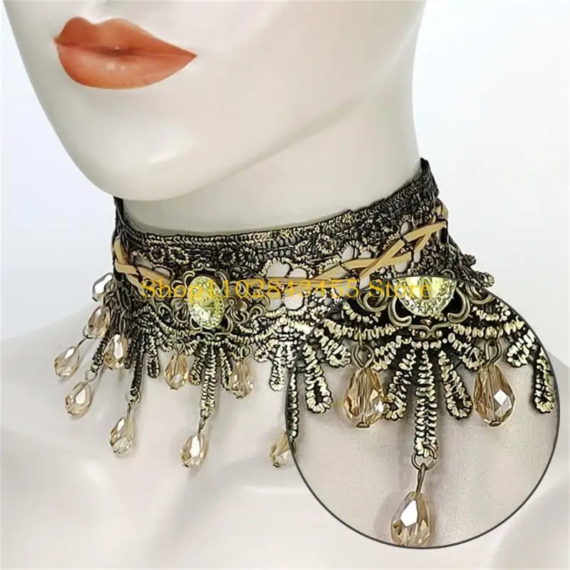 

49MC Gothic Choker Collar Necklace Adjustable PunkStyle Collarbone Necklace Party Wea