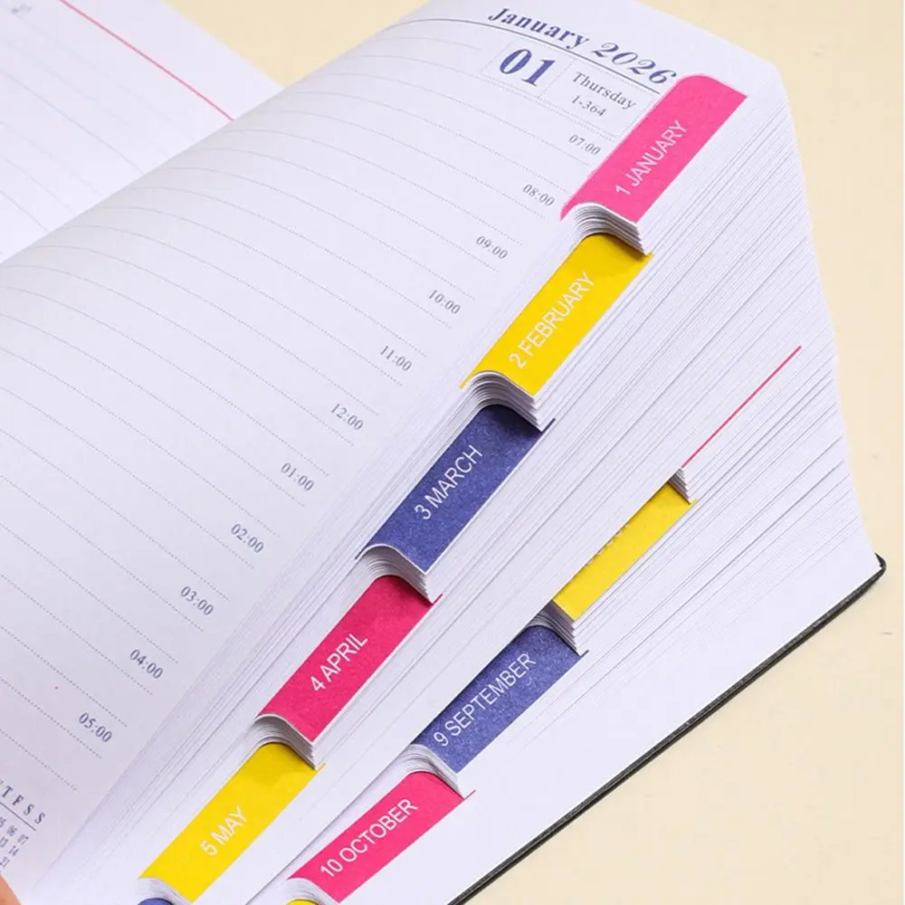 English 2026 Schedule Planner Notepad 12 Months Wear-resistant 365 Days Efficiency Notebook Bookmark Portable Diary Writing Pads