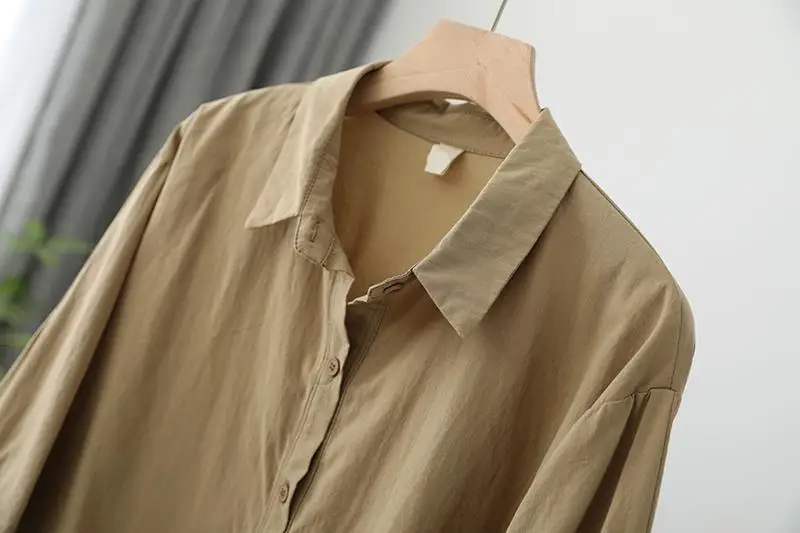 Einfarbiges Rüschenkanten-Laternenärmel-Oberteil mit Sieben-Viertel-Ärmeln Einreihiges Hemd Frühling Sommer Neue Koreanische Version Damen Locker Sitzende Übergrößen-Bluse – Detail 22