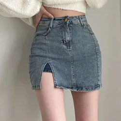 Rimocy Coreano Alta Wiast Denim Mini Saia Mulheres Verão Sexy Saco Apertado Hip Saias Mulher 2023 Slim Fit Y2K Saias Curtas Feminino