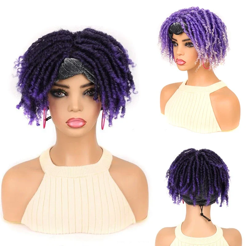 

Short Twist Curly Dreadlock Wig Synthetic Braided Wigs Ombre Afro Short Curly Synthetic Wig Men Women Fashion Roll Twist Wigs