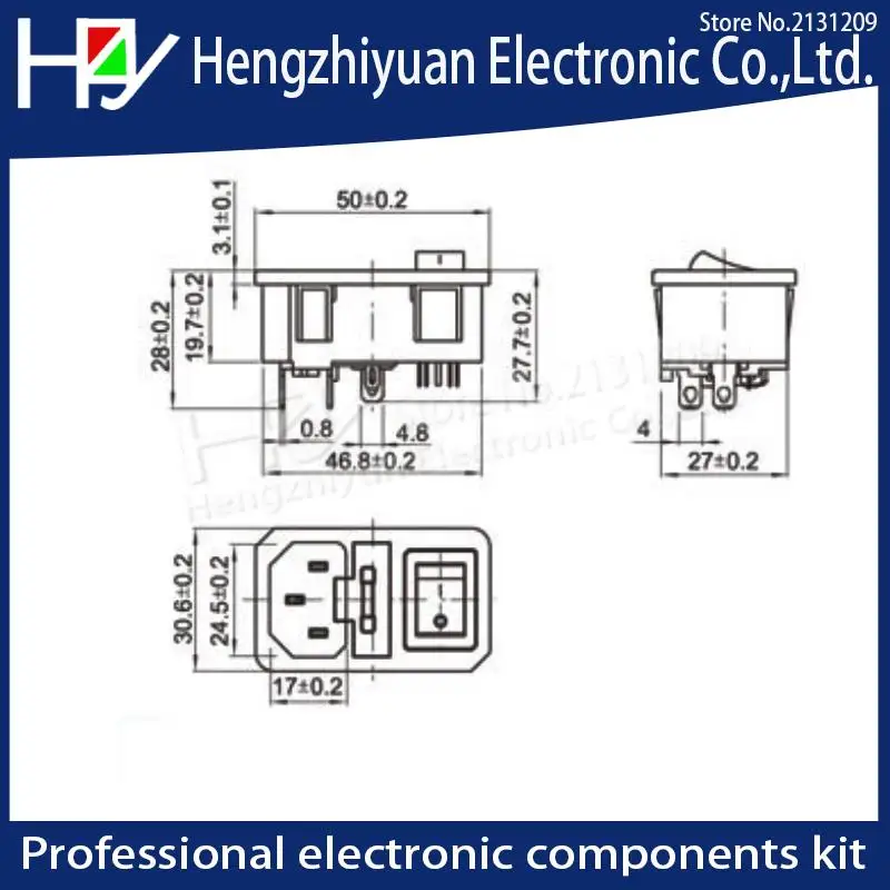 Hzy 10A 250V Fuse Rocker Switch Fused Inlet Power Socket Fuse Switch Connector Plug Connector Red Green Black AC Power Outlet