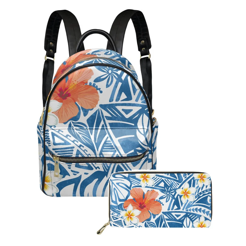 

Hibiscus Flower Design Ladies Casual Backpack Polynesian Print Art Backpack Custom Pattern 2-Piece Backpack Purse