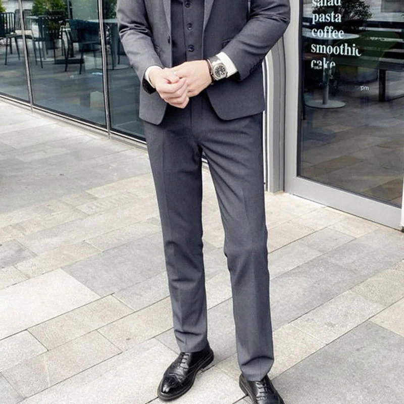 

Men's Slim Fit Casual Busin Pants Korean Sle Host Trousers Polyester Fiber Long Pants Autumn Season Faion