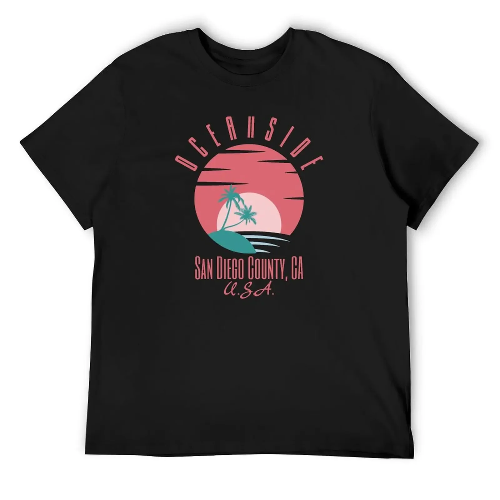 Retro Eighties Oceanside San Diego County California U.S.A.- Pastel Red Text T-Shirt
