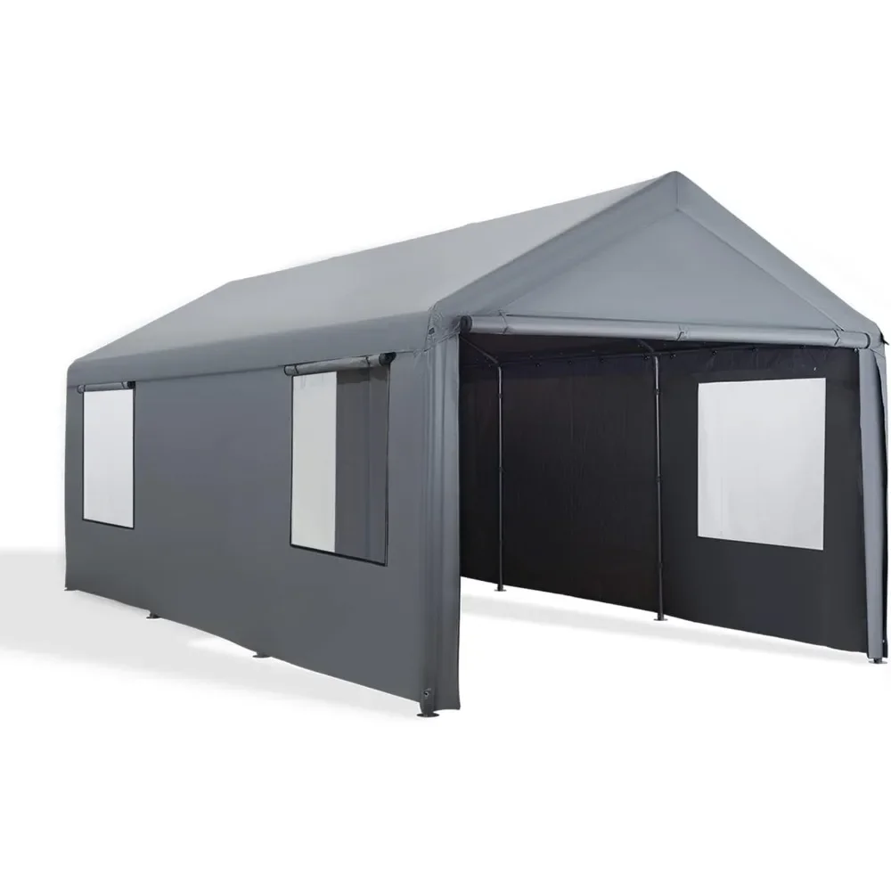 

10'x 20' Heavy Duty Carport with Roll-up Ventilated Windows,with Removable Sidewalls & Doors for Car,with All-Season Tarp