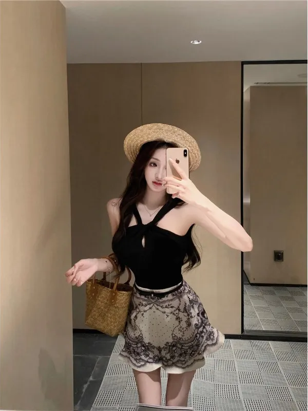 

Новый летний комплект для девочек, женский топ с принтом Bla Elely, комплект из двух предметов с высокой талией, повседневный модный костюм