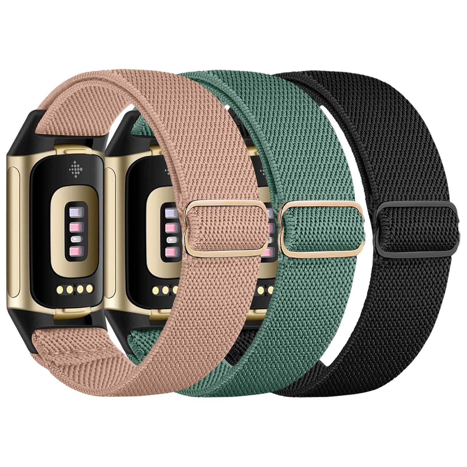 3 Packs Stretchy Nylon Compatible with Fitbit Charge 5 Bands/Fitbit Charge 6 Bands for Women Men, Elastic Adjustable Straps