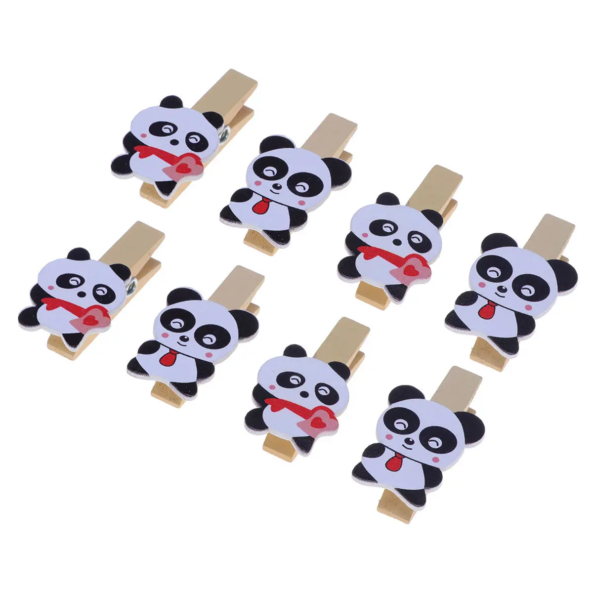 8Pcs Adorable Panda Wooden Clips Photo Holder Paper Message Clip for School Projects Holiday Decor Craft Banner Photo Collage