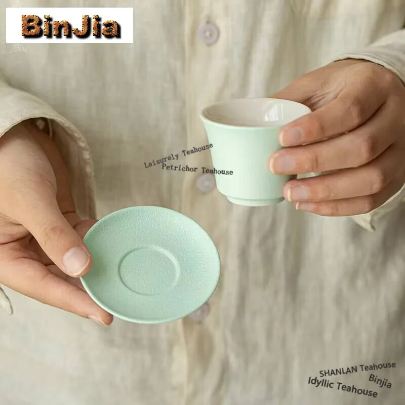 

50ml Ceramic Handmade Master Cup Set Boutique Brief Teacup with Coaster Luxury Tea Bowl Personal Cup Chinese Tea Set
