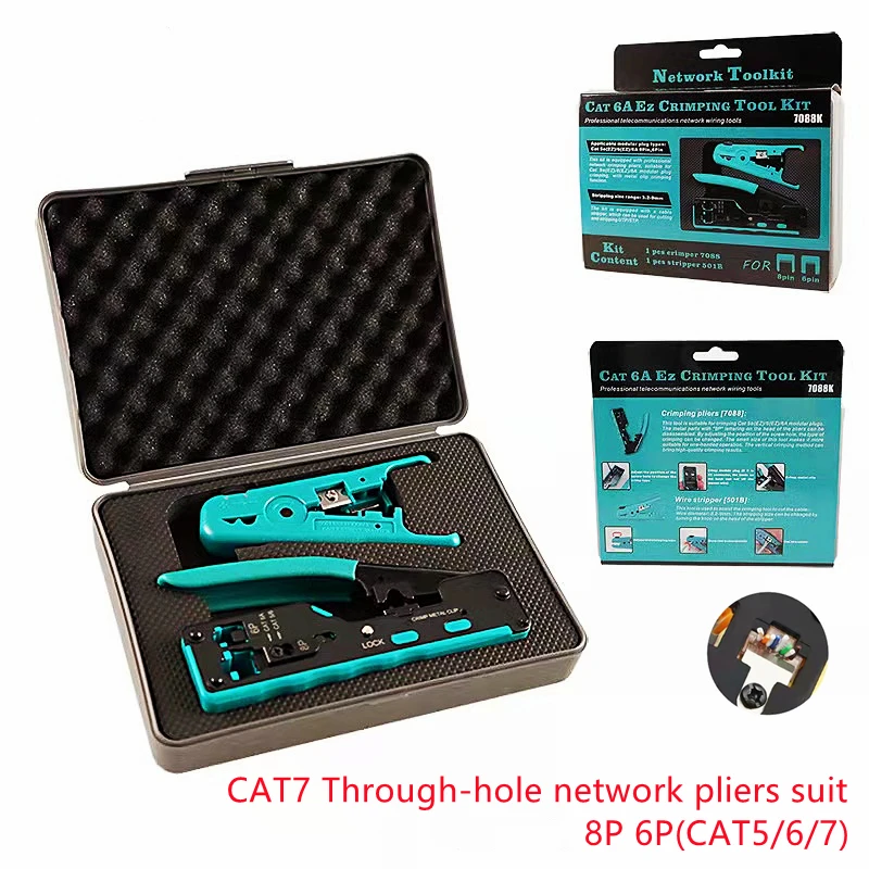 HTOC CAT7 Crimping Tool Suit With Wire Stripper For Cat7 Cat6A Cat6 Cat5  Cutter Crimper All-in-one Multi-Tool