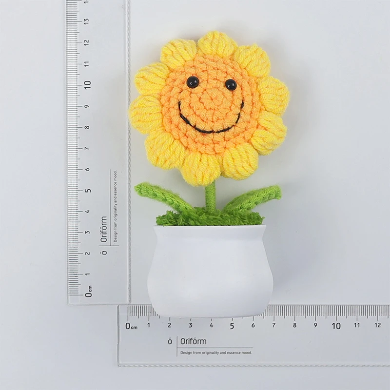 1 Piece Creative Artificial Flowers Cute Crochet SunFlower Pots Knitted Flower Graduation Flower Car Home Decoration Gift