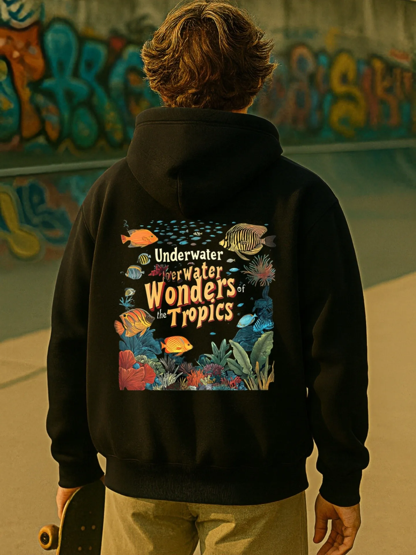 هوديي جرافيك للرجال، استوائي - طباعة تحت عنوان، نمط كاجوال، صوف - مبطن، للارتداء اليومي، للرجال #2