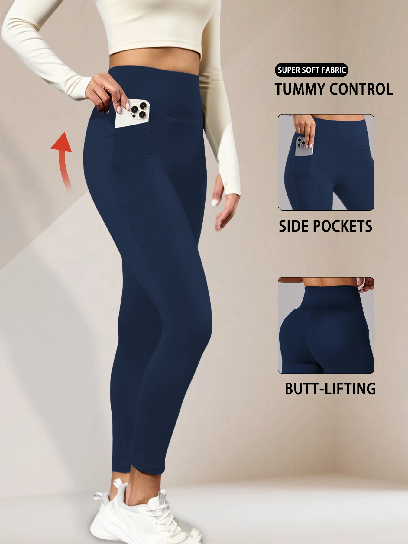 Leggings de Cintura Alta con Bolsillos para Mujer, Súper Suaves, Control de Abdomen, para Yoga, Ejercicio, Correr, Uso Casual en Casa
