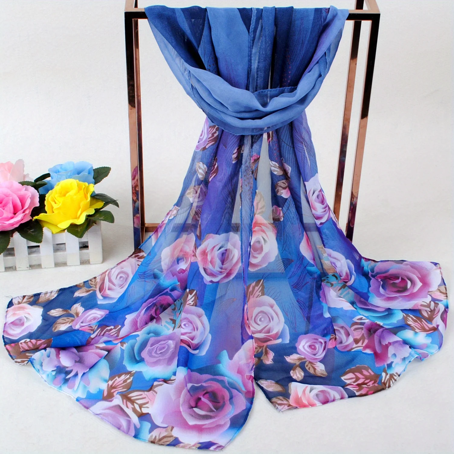 2024 Mode gedruckt Blumen Chiffon Hijab Schal Frauen Pareo Dame Bandanas Strand tücher Sommer muslimischen Schleier Wrap weiblichen Foulard