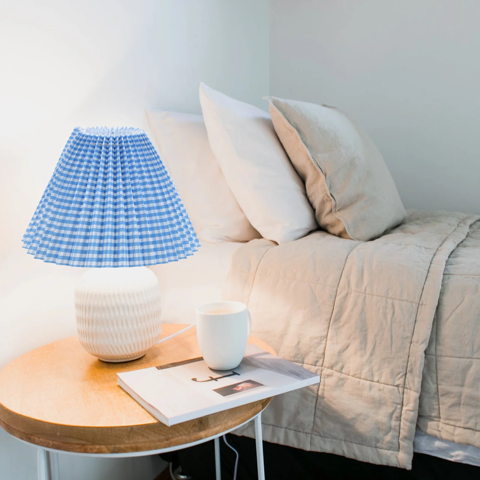 

Blue Grid Lampshade Pleated Cloth Light Shade E27 Bedside Table Lamp Cover Decorative Home Lighting Accessories