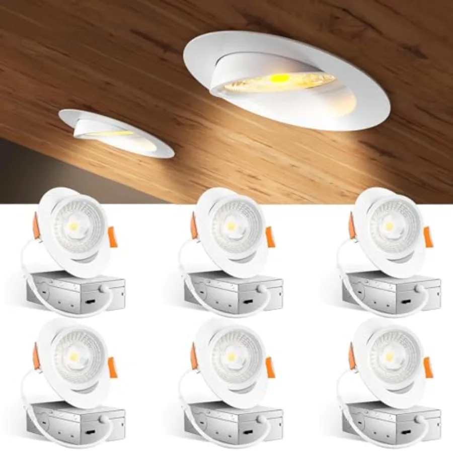 Pack 5CCT Gimbal LED Recessed Lighting, 0°and90° Adjustable Eyeball Directional Downlight, Dimmable, 2700K/000K/500K/000K/5000K
