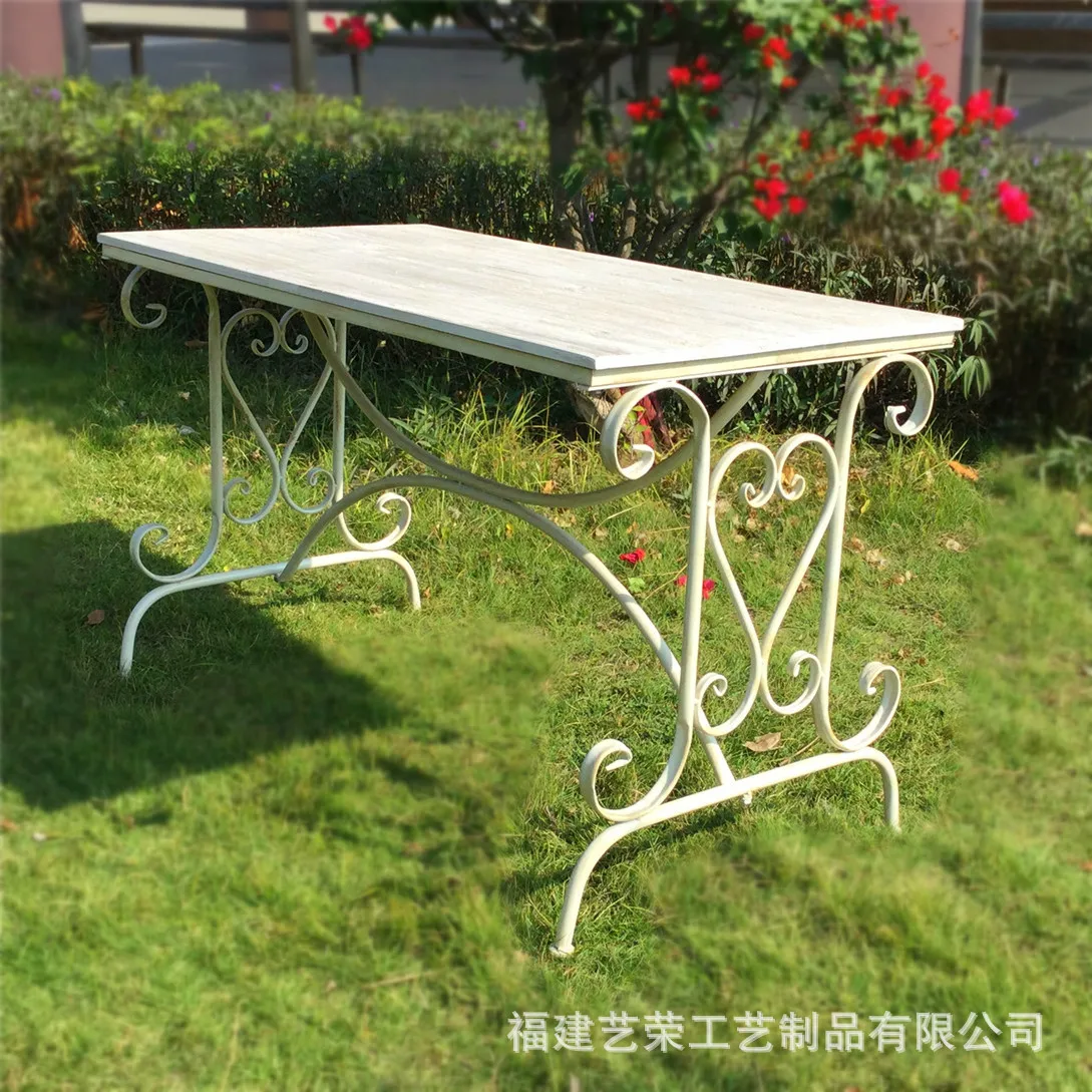 Modern minimalist metal wrought iron solid wood table old balcony leisure tea table outdoor tables