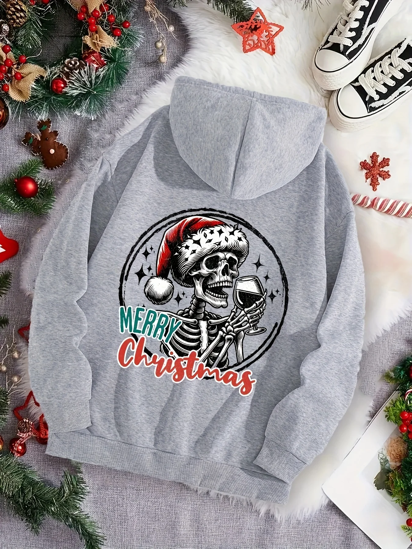 

Christmas Skull Graphic Printing Autumn and Winter Pure Cotton Men's and Women's Hoodies Casual Outdoor Street Sports Loose