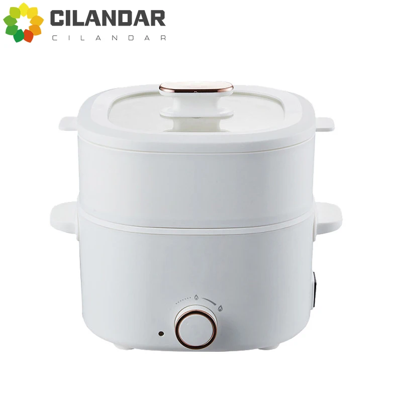 2L household multifunctional electric pot with rotary knob and steamer 2-level firepower non stick liner electric steamer