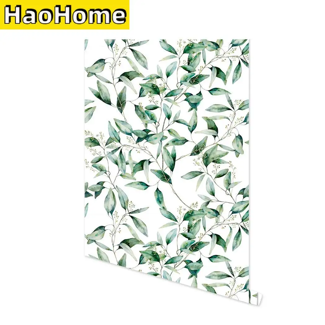 

Green Leaf Self Adhesive Wallpaper Sticky Back Vinyl Peel and Stick Furniture Sticker Waterproof for Bedroom Kitchen Counter DIY