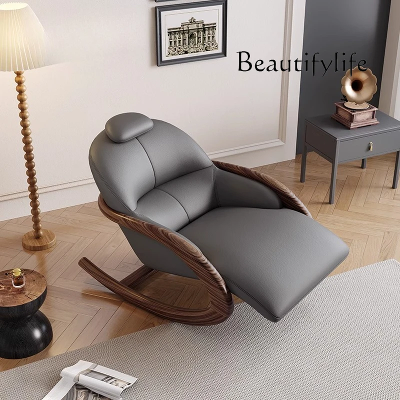 

Italian minimalist large ebony armrest rocking chair ecological microfiber leather leisure chair adult balcony single recliner
