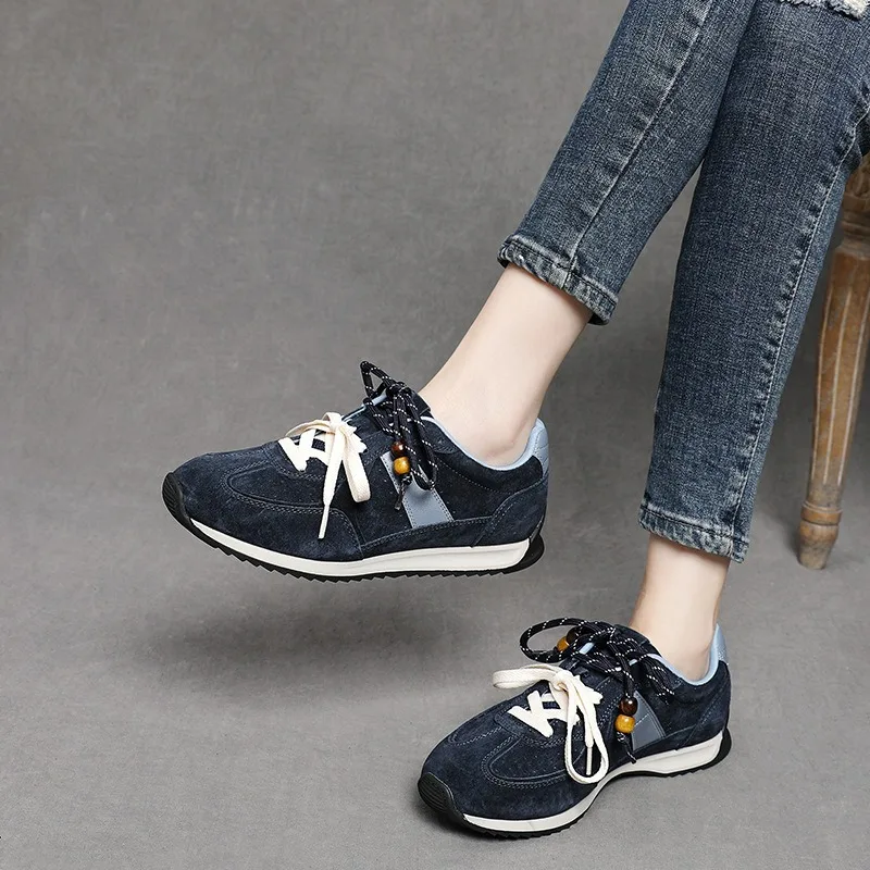 Leather Non-slip German Training Shoes Women's Autumn New Fashion Sports Leisure Lightweight Color Matching White Sneakers