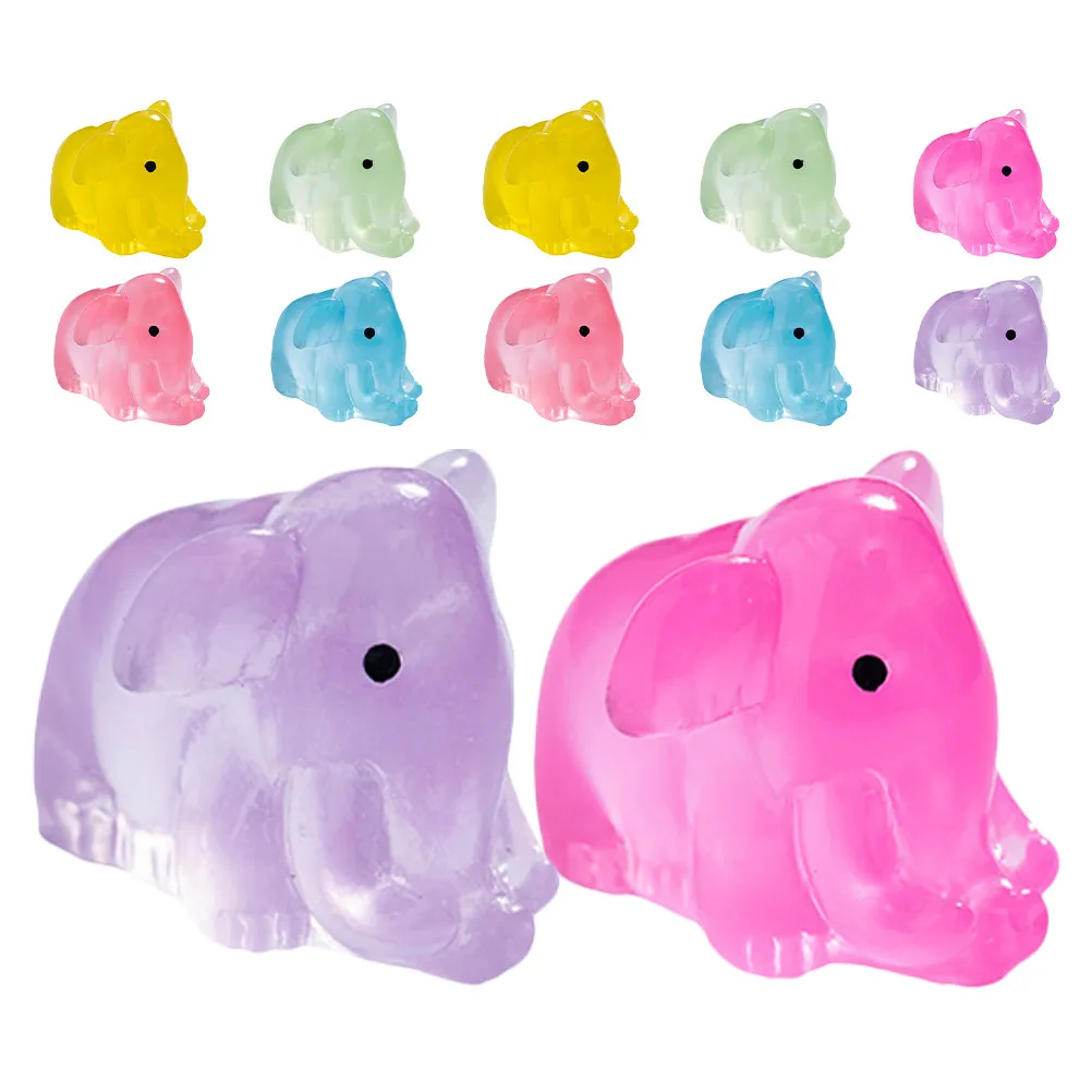 12Pcs Night Glow Mini Resin Elephant Sculptures Luminous Small Elephant Decor for Fairy Garden Desktop Micro Landscape