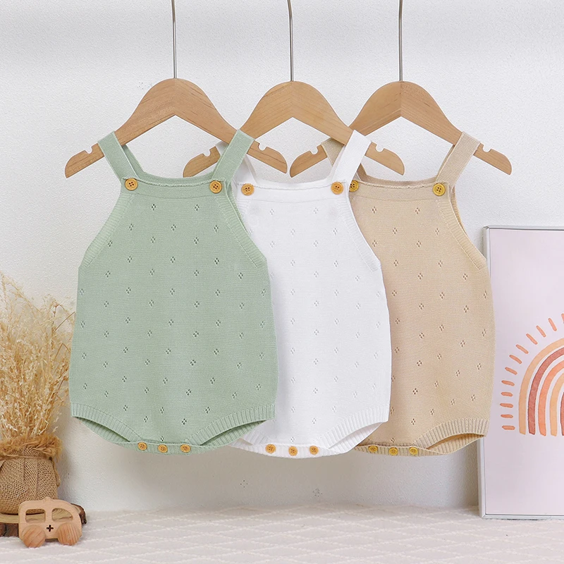 Newborn Baby Bodysuits Knitted Infant Boy Girl Jumpsuit Sleeveless Toddler Child Sling Clothes 0-18M Overalls Fashion Solid Cool
